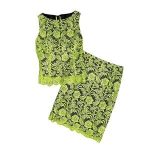 Carlisle | Green Floral & Paisley Lace Silk Lined Sleeveless Top Skirt Set